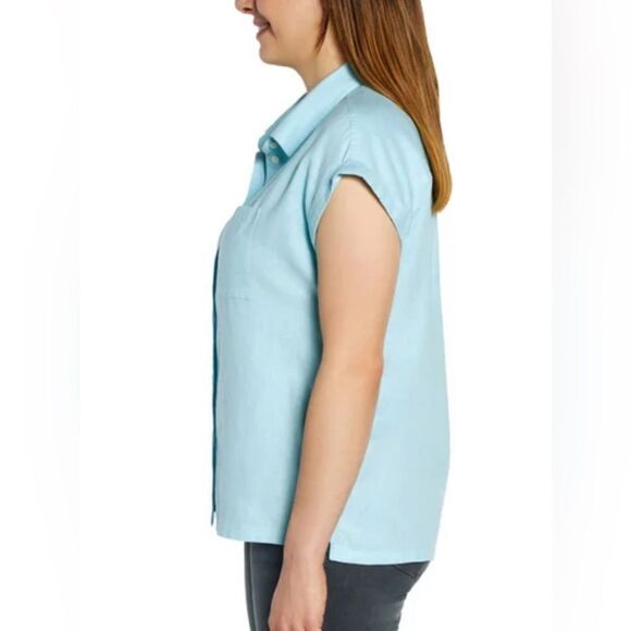 Orvis Ladies' Short Sleeve Linen Blend Shirt Blue Size L 10/12 - Picture 4 of 4